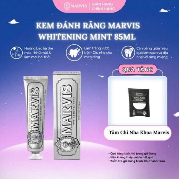 Kem đánh răng Marvis Whitening 85ML - Kem đánh răng Ý làm trắng, giảm mảng bám, bảo vệ răng miệng